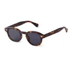 Vintage Tortoise Shell Round Sunglasses with Retro Rivet Design and UV400 Protection (As picture)