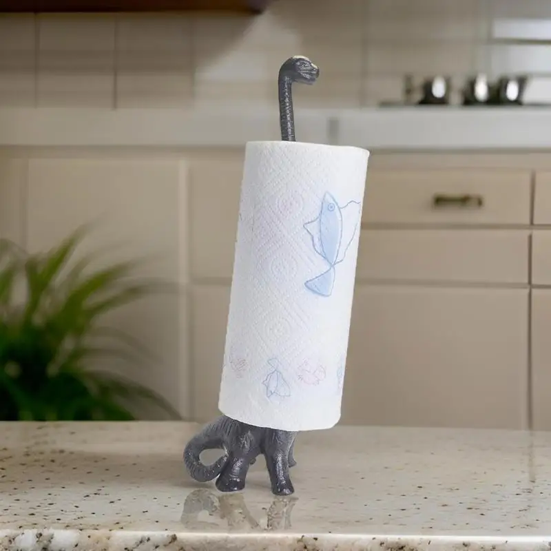 HX5F Playful Dinosaur Iron Towel Holder Unique Charm Bathroom Tissue Roll Organizers