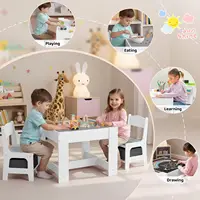 Kids Table and Chair Set, 4 in 1 Wooden Children Activity Table w/Storage, Reversible Deskboard, Blackboard, Detachable Tabletop 2