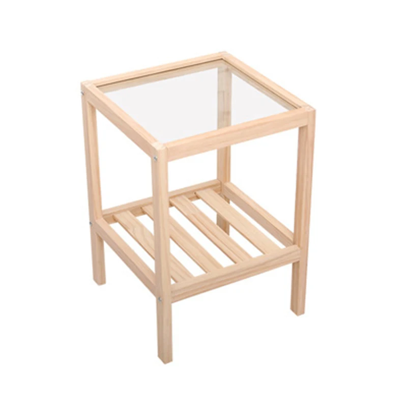 Simple Bedside Table Small Partment Solid Wood Bedside Frame Bedroom Transformation Tempered Glass Rack Practical Table