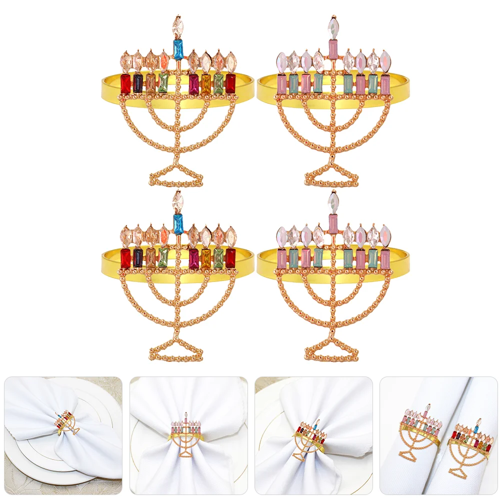 

Menorah Molding Napkin Rings Dining Table Napkin Ring Serviette Buckles Colorful Diamond Candlestick Button Napkin Ring