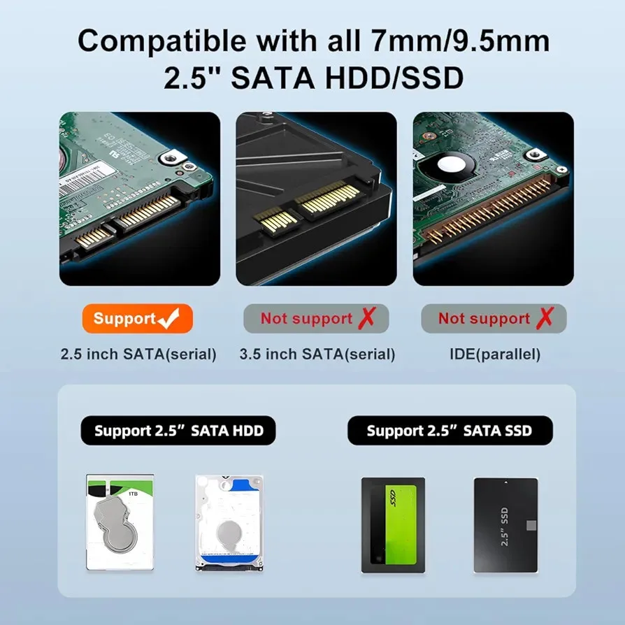 2.5인치 HDD SSD 케이스 USB 3.0/타입 C HDD 인클로저 외장 하드 드라이브 디스크 케이스 (PC, 노트북, 모바일 SATA 하드디스크용)