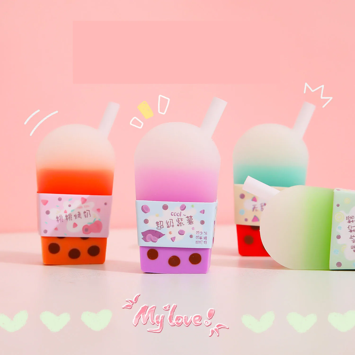 

32 pcs/lot Creative Milk Tea Eraser Cute Writing Drawing Rubber Pencil Erasers Stationery For Kids Gifts school suppies