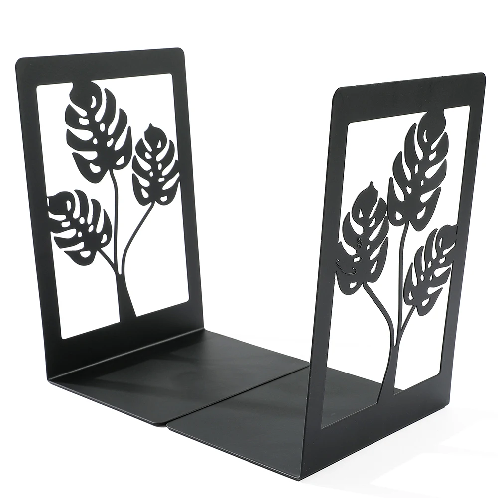 2pc Botanical Pattern Book Ends for Book Lovers Heavy Duty L-Shaped Metal Bookends Organise Books Book Stands for Men Women 3