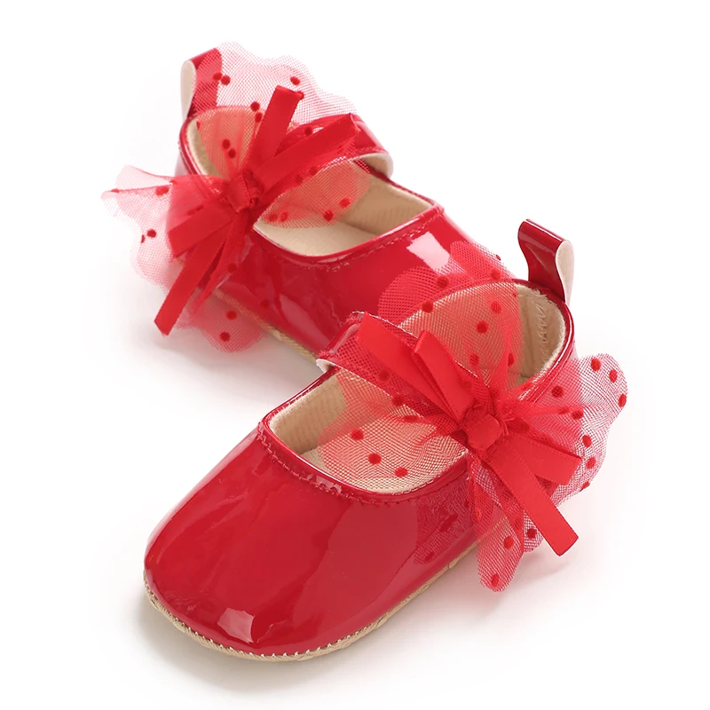 Baby Girl Shoes 0-18M Classic PU Leather Girls' Baby Shoes Bow Princess Flat Bottom Anti slip Soft Bottom Walking Newborn Crib Dress Shoes