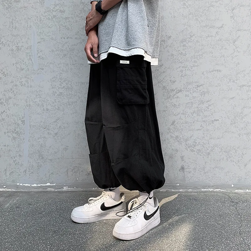 Men Jogger Solid Color Drawstring Warm Oversized Jogging Pants Sweatpants Trousers Casual Sports Long Pants with Woven Tape
