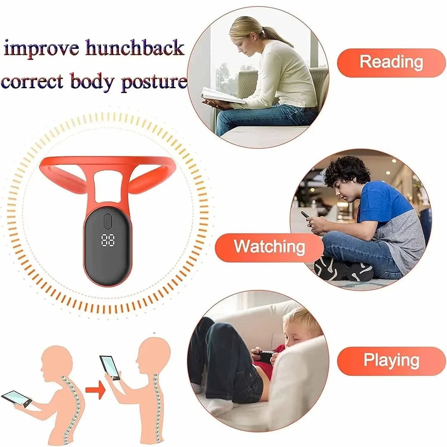 Ultrasonic Smart Posture Corrector Miicro Vibration Posture Training Reminder Sensor Back Neck Hump Corrector for Adult Kids