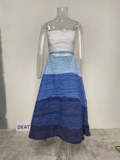  - [DEAT] Fashion Strapless Contrast Color Party Dress Design Zipper Sleeveless High Waist Suspender Dresses 2023 Spring 13DB377