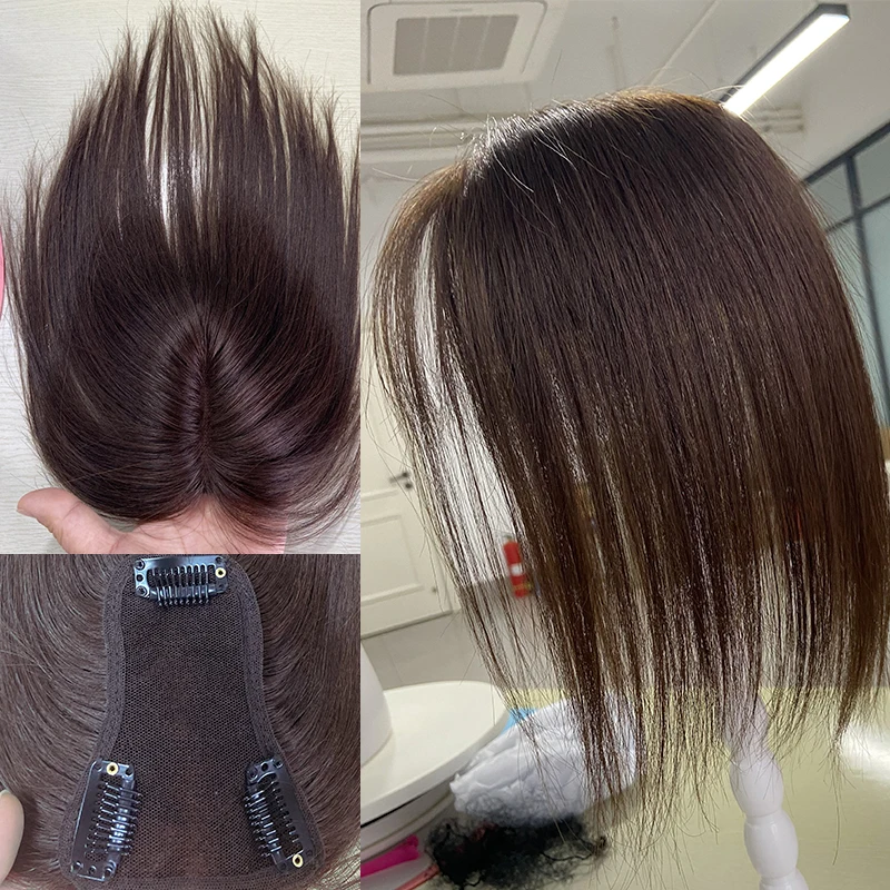 Doreen 8*11CM 여성용 T 파트 레이스 헤어 토퍼 클립이있는 레미 천연 인간 헤어 토퍼 10 탈모 토퍼 헤어 뱅 없음