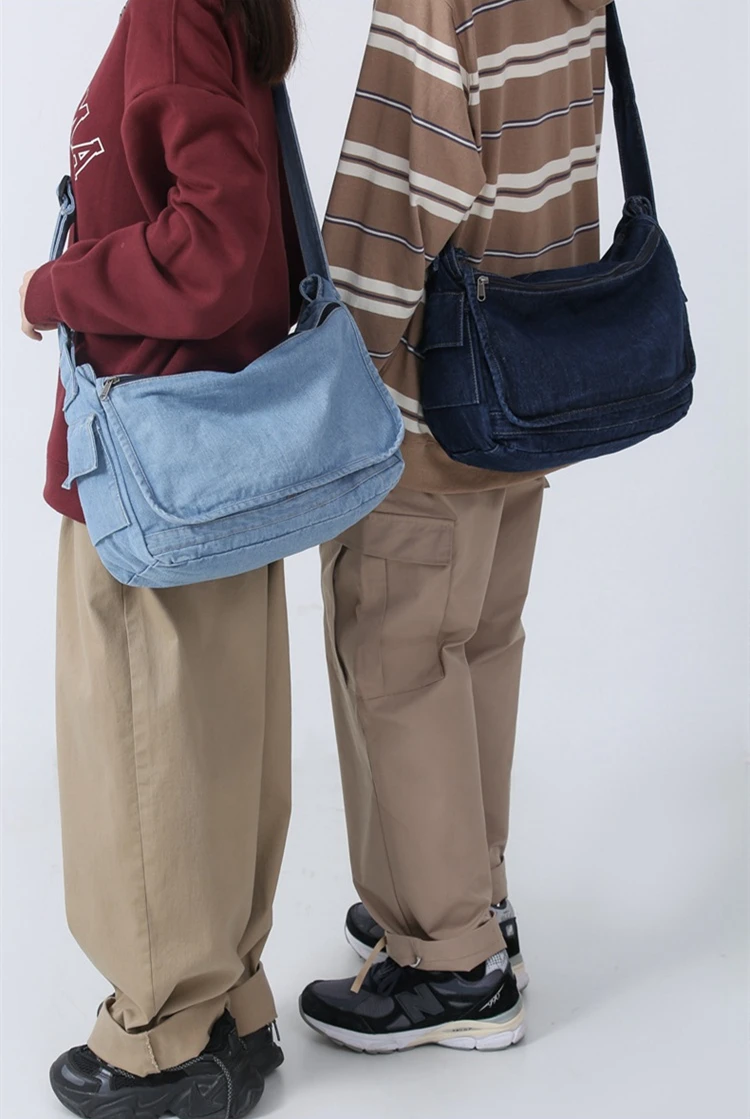 Female 90s Fashion Y2K Grunge Denim Textile Big Capacity Hobo Bag Soft  Jeans Fabric Ita School Bool Laptop Side Sling Pouch Bag