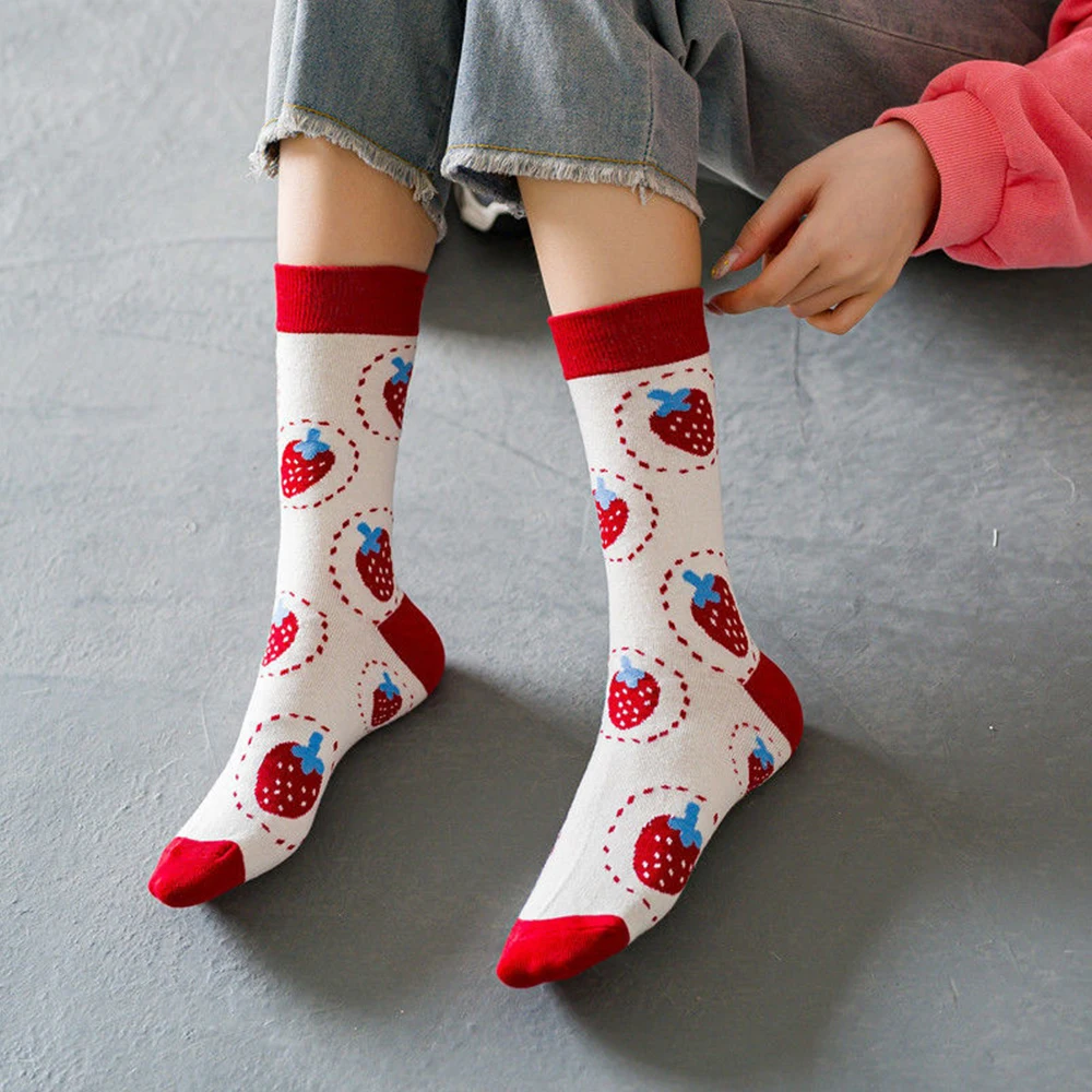Cartoon Cute Socks 5Paris Women Tube Cotton Socks Creativity Kawaii Soft Small Fresh Ins Tide Comfortable Breathable Sweat Socks