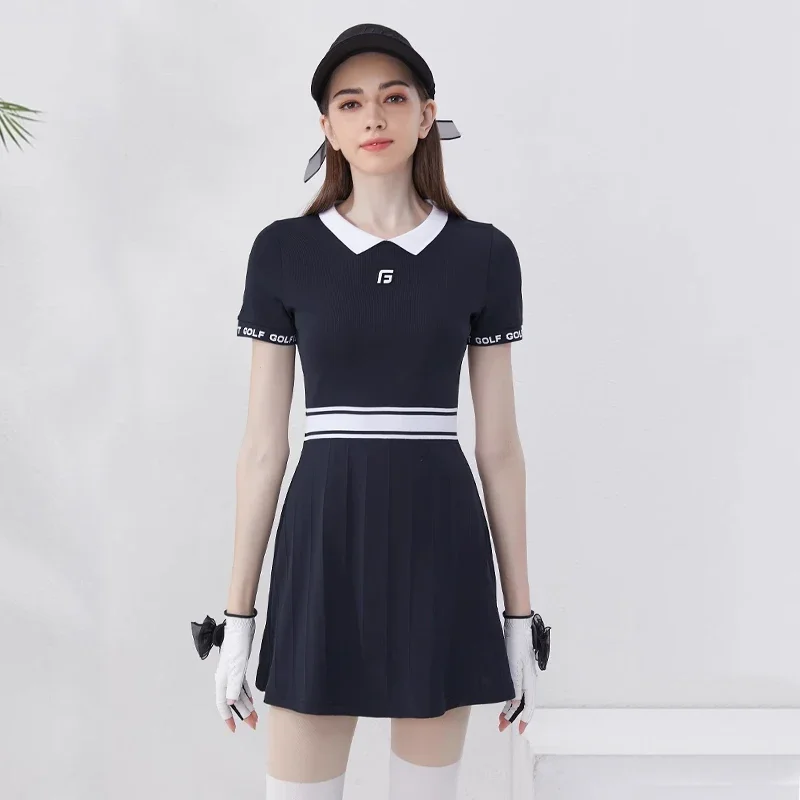 Spring and Summer Golf Tennis Dress for Women Korean Slim Waist Badminton Short Sleeved Polo Shirt Dresses Female Golf Skirt