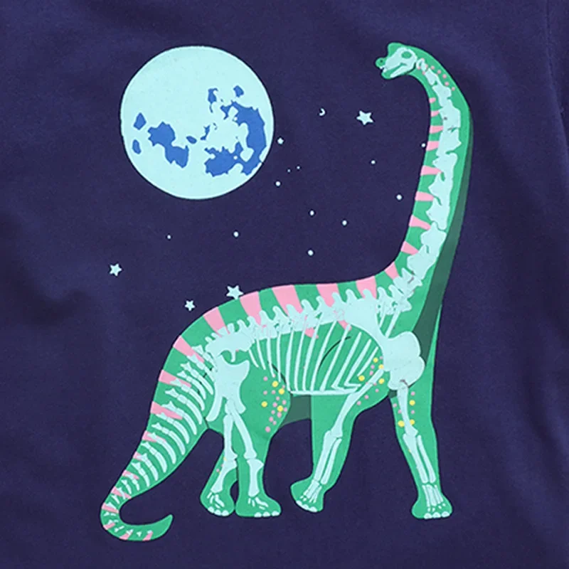 Kids Luminous Cartoon Dinosaur T-shirt 2-7 Years 100% Cotton Baby Boys Tees Summer Short Sleeve Tops