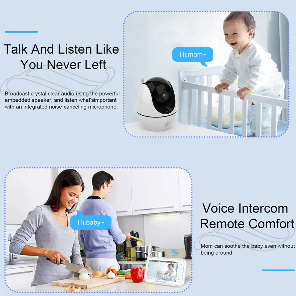 Wireless Baby Monitor Video Baby Monitor 720p 4.3 Inch Baby Monitor 1MP PTZ Camera 2-Way Audio Security Wireless Screen 24H Battery Video Intercom Night Vision
