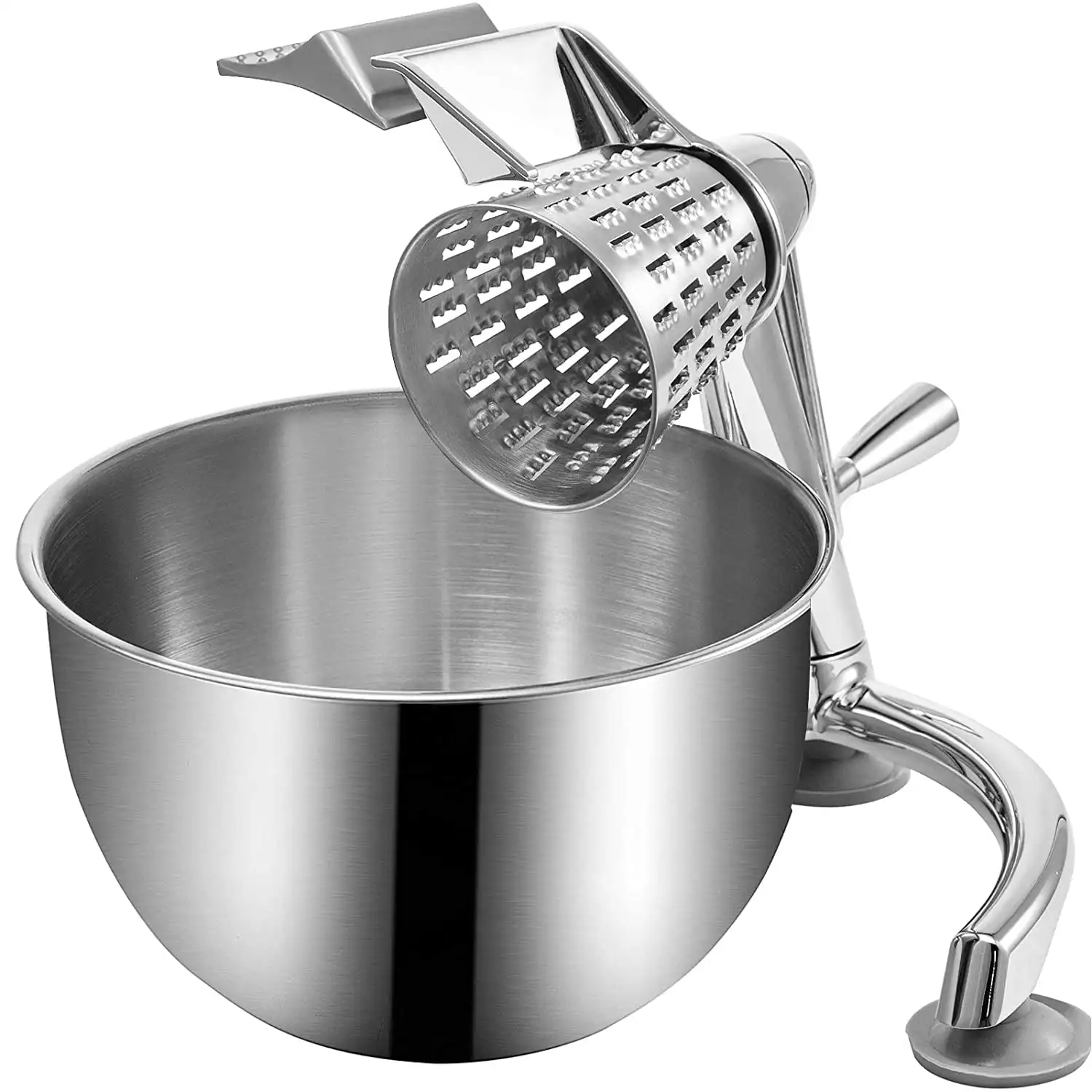 

Zinc Alloy Rotary Cheese Grater, Manual Cheese Mandoline W/ 5 Stainless Steel Cutting Cones, Manual Vegetable Grater W/2.5L Bowl