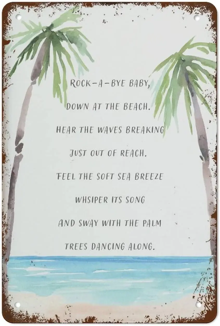 Rock-A-Bye Baby At The Beach Sign Nursery Printables Beach Nursery Sign Ocean Nursery Decor Baby Vintage Tin Sign Metal