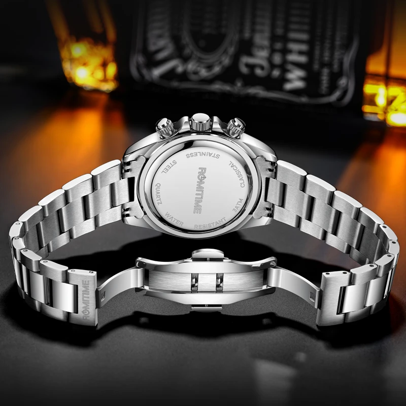 ROMITIME Watches For Men Top Original Brand Stainless Steel Strap Luminous Men's Watches Luxury Waterproof Fashion Quartz Watch