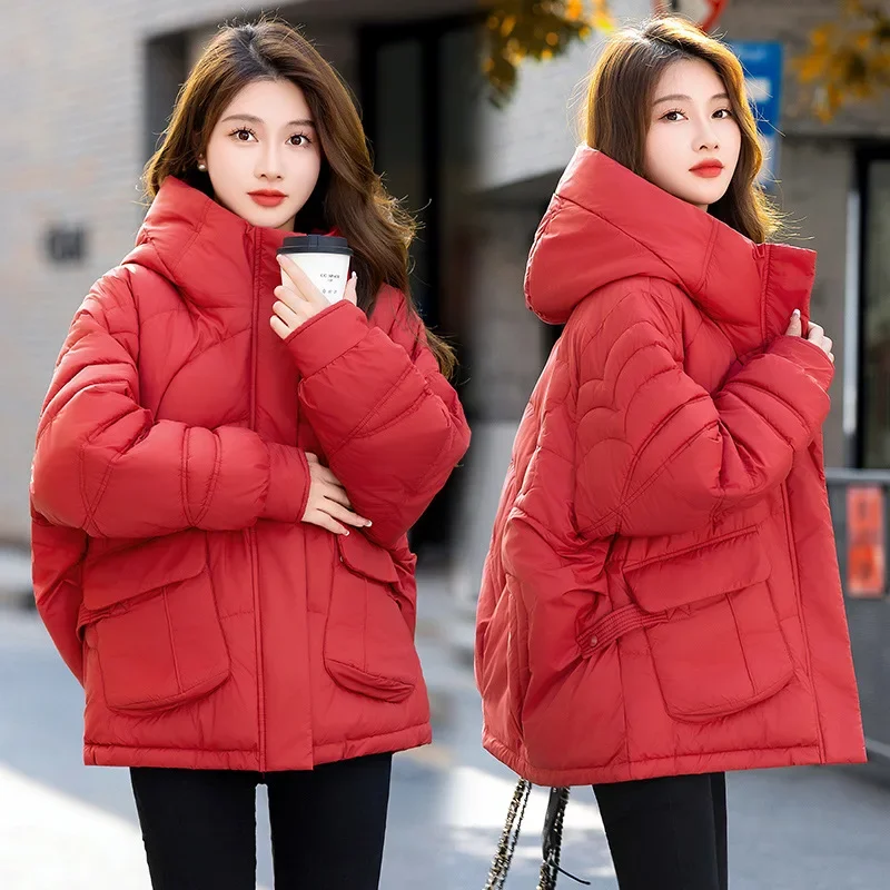 

Winter new stand up collar hooded cotton jacket women's Korean version thick cotton jacket down cotton jacket