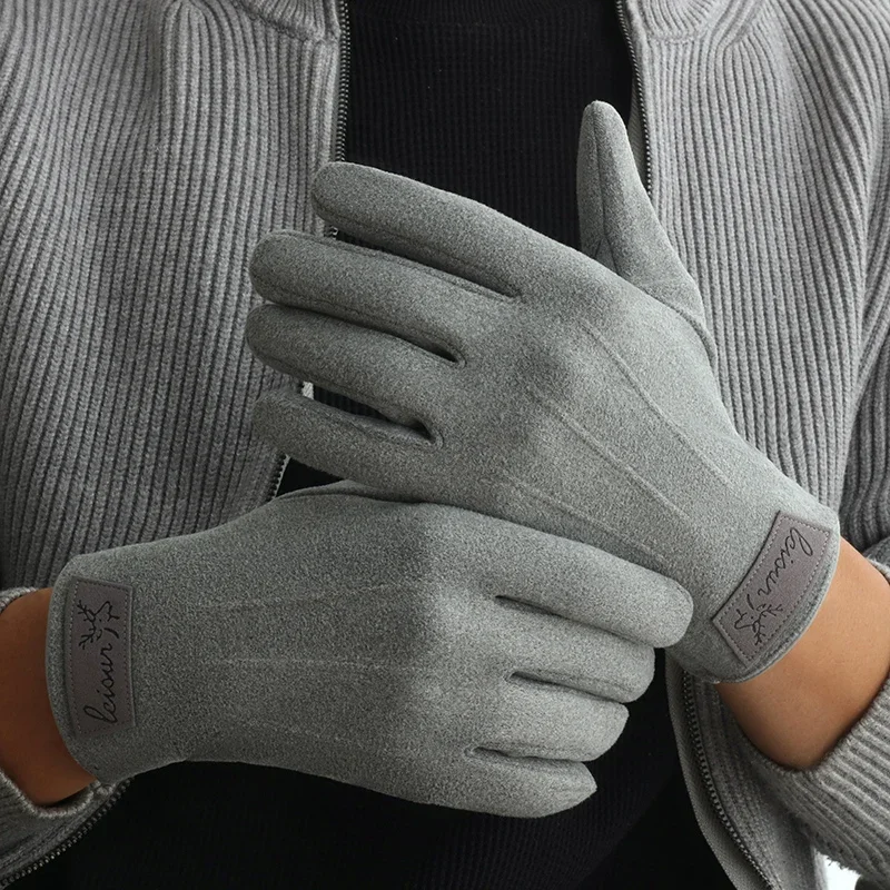 Men's Velvet Gloves, Winter Warm and Cold-Proof, Touch Screen, Exquisite Cycling and Driving Gloves