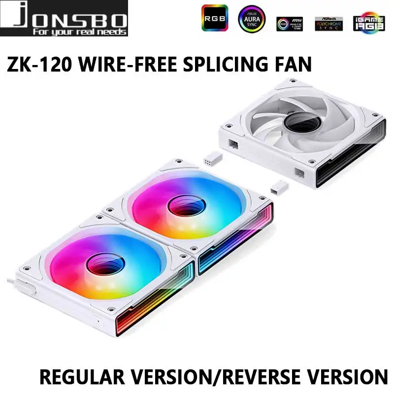 

JONSBO ZK-120 Wire-free splicing Fan 12CM ARGB 4pin PWM temperature control apply to PC Case fan AIO liquid cooling pc gamer