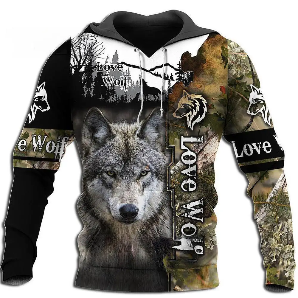 

New Wolf Hooded Sweatshirts Men's Clothing Casual With 3D Printed Long Sleeve Pullover Fashion Fleece Jackets Streetwear