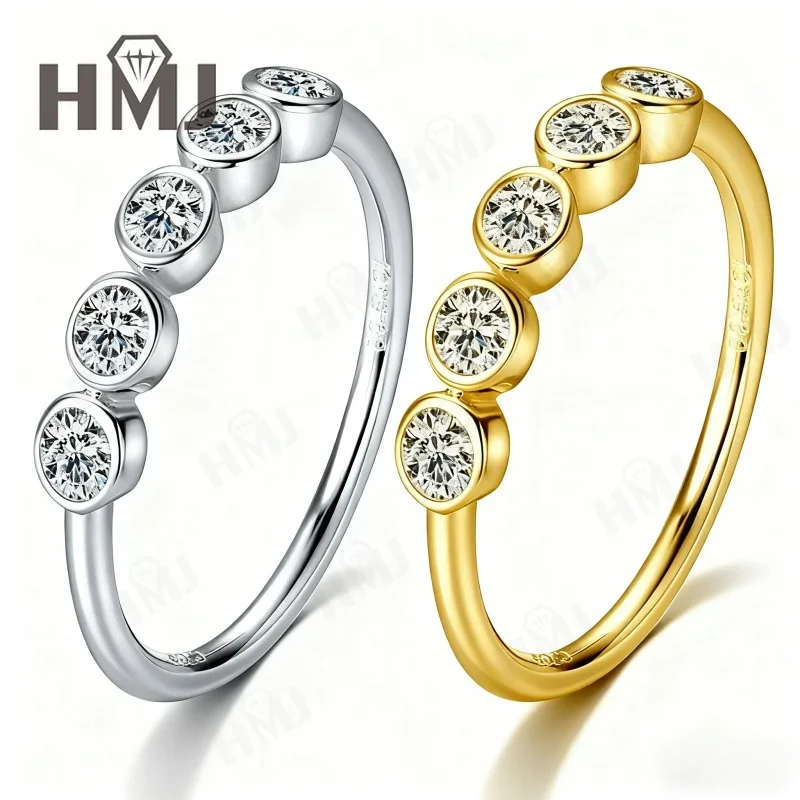 Rundschliff-Moissanit-Blasenring, Weißgold, Gelbgold, Cluster-Design, Verlobungsring, modernes Ehering, Jahrestagsgeschenk – Detail 3