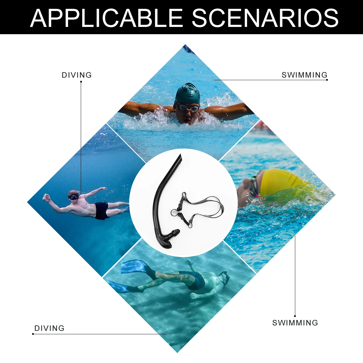 Swimming Snorkel Adjustable Silicone Breathing Tube TPU Snorkeling Gear for 2