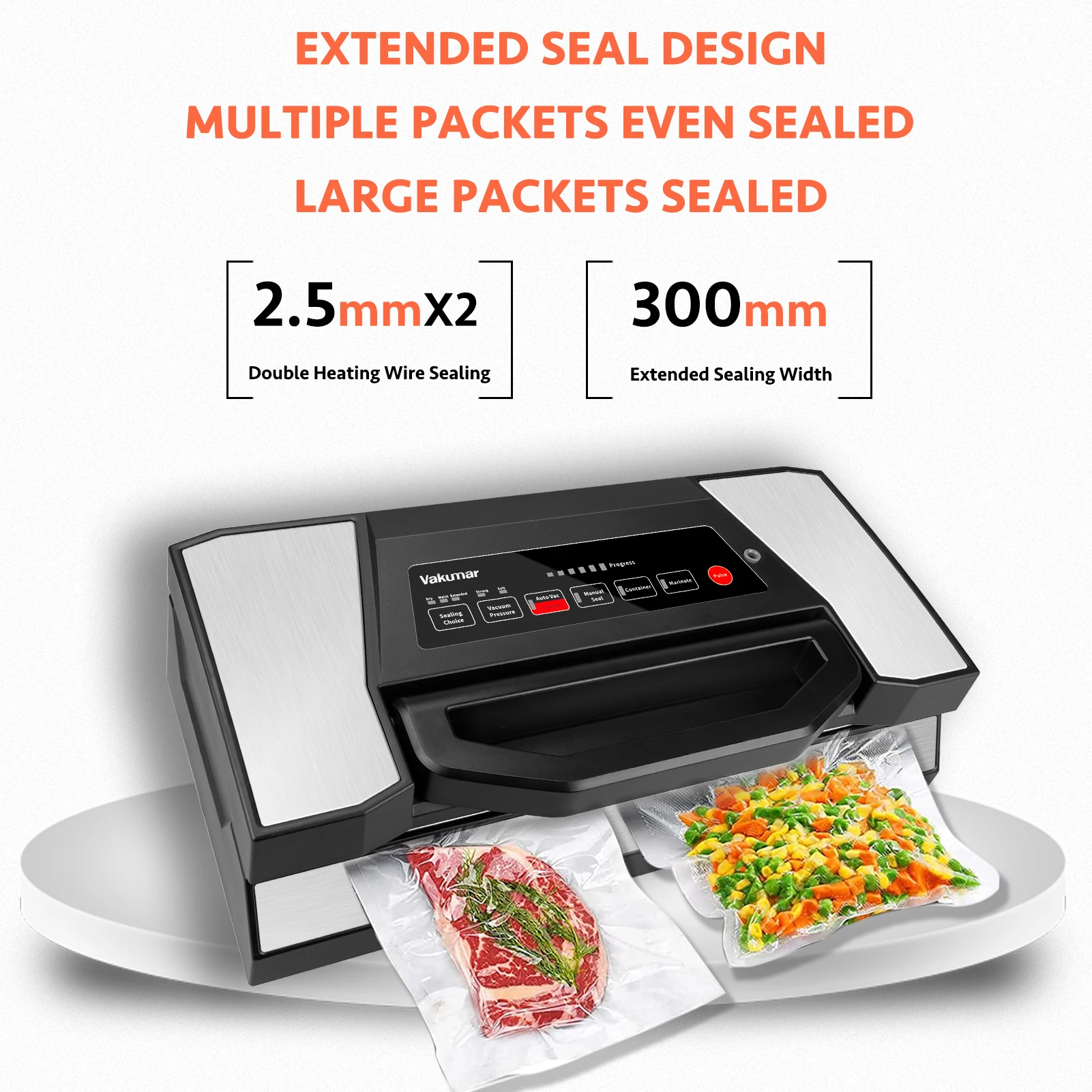 Vakumar VH5180  Kitchen Automatic Commercial Household Food Vacuum Sealer Packaging Machine Include 2 rolls Vacuum packed bags 4