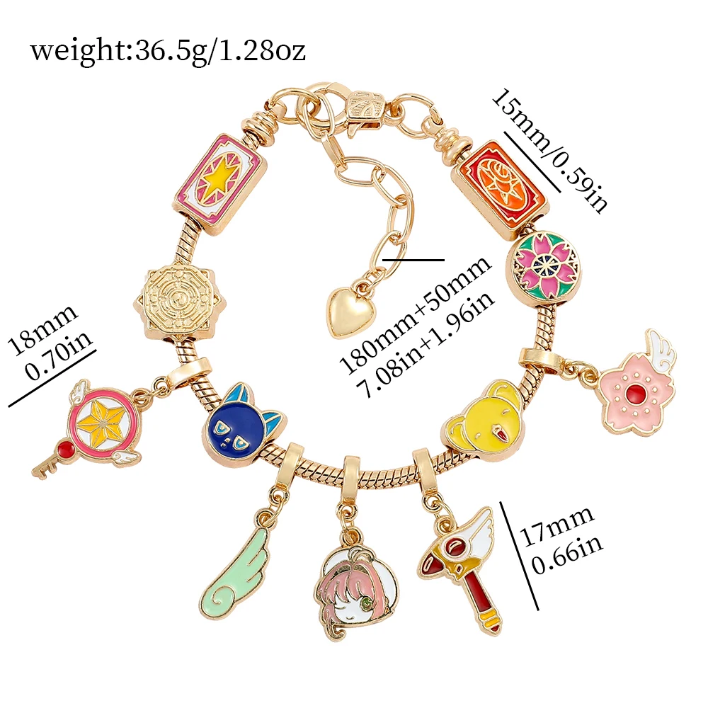 Japanese Anime Card Captor Sakura Charm Bracelet Cartoon Figure Metal Bangle Jewelry For Girl Kid Gift