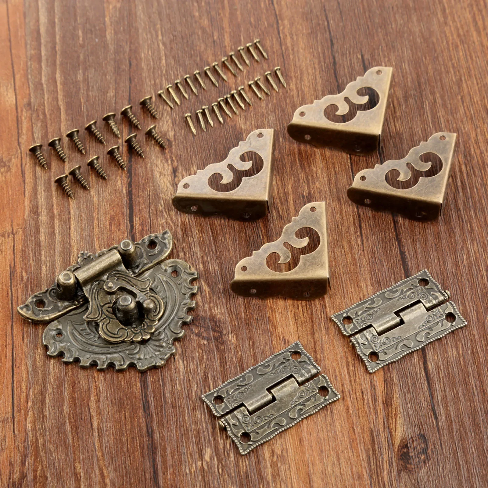 Furniture Hardware Toggle Latches Jewelry Box Hasps Decorative Latches 7pcs/set Antique Bronze Padlock Latch Hasp Hinge Corner Protectors