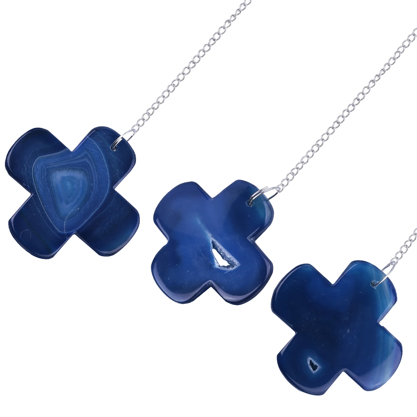 Blue Agate Slice Hanging Ornament With Chain Cross Shape Agate Geode Stone Wall Art For Bedroom Home Party Decoration
