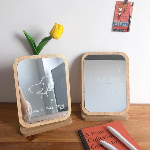 

Ins Wooden Mirror with Free Doodle Pen Simple Desktop Vanity Makeup Mirror Bedroom Mirrors Home Decor Espejo Para Maquillarse