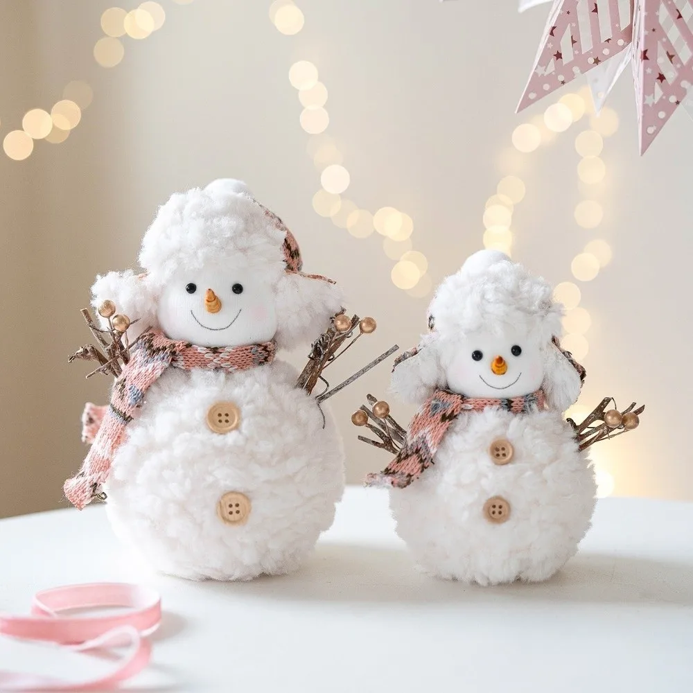 Cartoon Christmas Snowman Ornaments Knitted Round Hat Plush Snowman Doll Simulation Soft Xmas Decoration Home Xmas Decoration