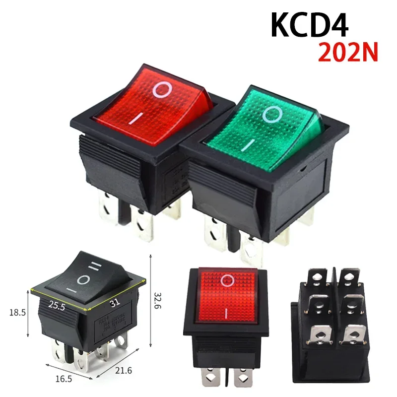 KCD4 Rocker Switch On Off 6 Pin With Led 4 16A 250V 220V T85 20A Small 6Pin 4Pin Light For 2 Position 220 230V Lamp 10A Rocket - 1