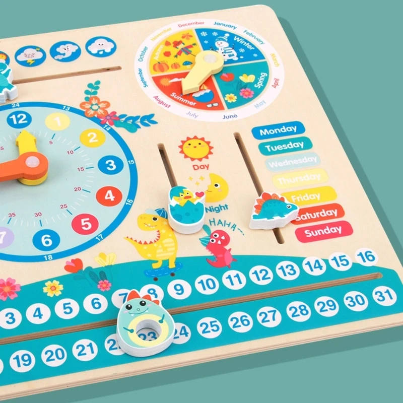 1 Set Kids Montessori Learning Table Clock Easy to Read for Playrooms Teaching Clock Seasons, Months, Days of Week 6