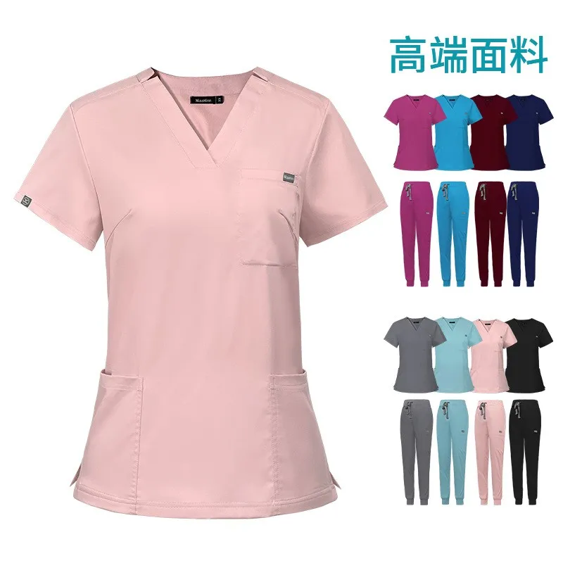 

Men Women Elastic Surgery Suit V-neck short sleeved Hospital Doctor Nurse Uniform Scrubs Set Operating Room Pharmacy Workwear
