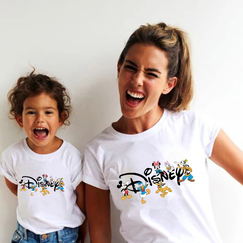 2025 Family Disney Trip Shirts Cotton Mickey Minnie Mouse Print Matching Dad Mom Kids Tees Tops Baby Rompers Family Look Outfits 2