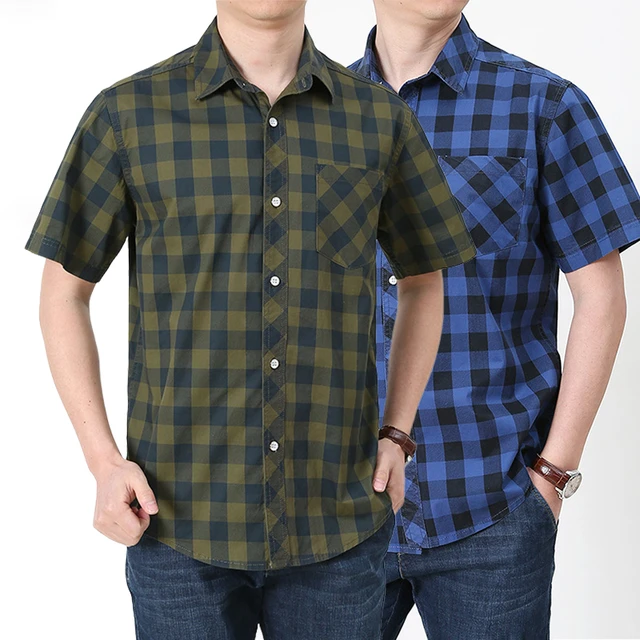 Men's Plaid Short Sleeve Shirts Summer Quick-dry Breathable Button