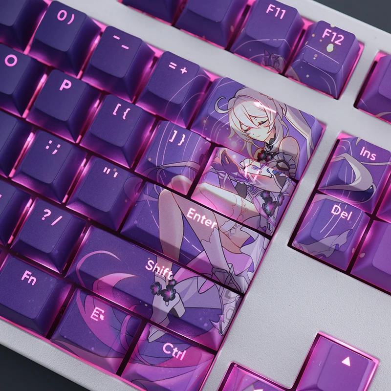 Chaves Conjunto Honkai Impacto Kiana Kaslana Herrscher de Finalidade Keycap Pbt Dye Sub Backlit Keycaps Anime Gaming Key Caps 108 - Imagem 2