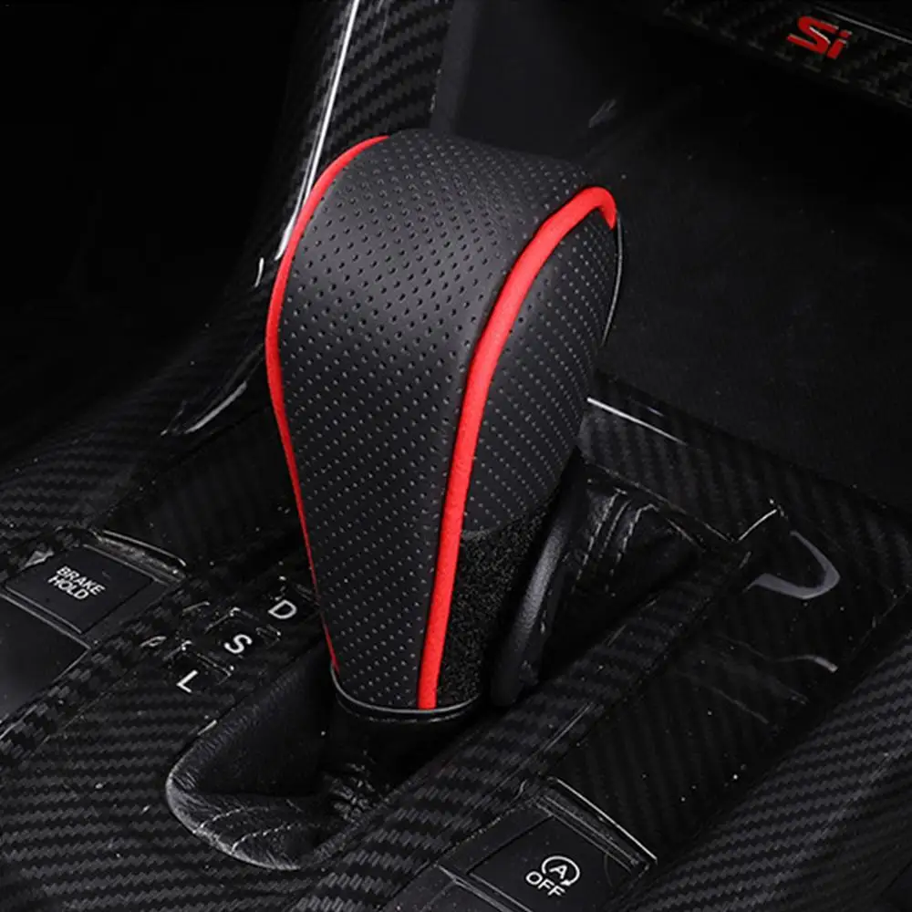 Auto Gear Shift Cover Handbrake Cover Universal PU Leather Automatic Knob Cover Car Shifter Stick Protector Decoration