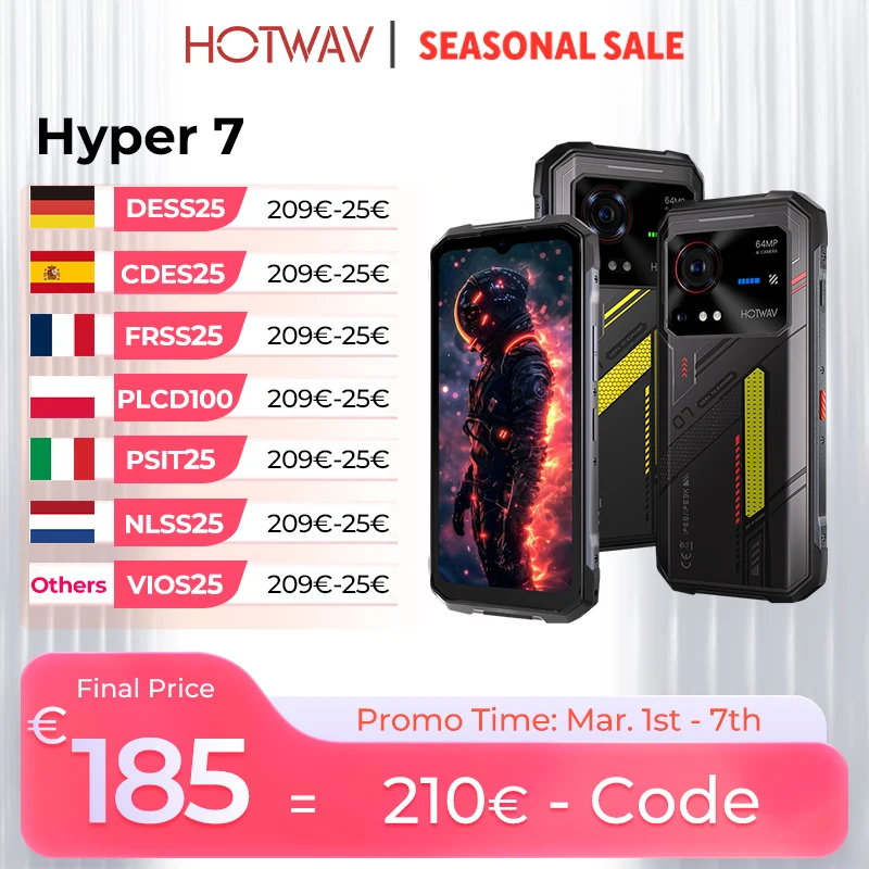 HOTWAV Hyper 7 5G téléphone robuste 10800mAh 6.6 ''FHD + 2K affichage téléphone portable 280LM 64MP Smartphone 8GB 256GB Android 14 téléphone portable