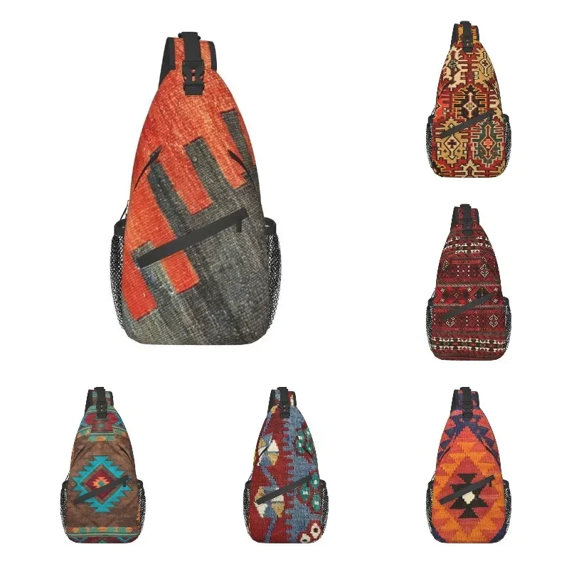 Vintage Kilim Navaho Weave Aztec Sling Chest Crossbody Bag Men Bohemian Persian Ethnic Art Shoulder Backpack for Traveling