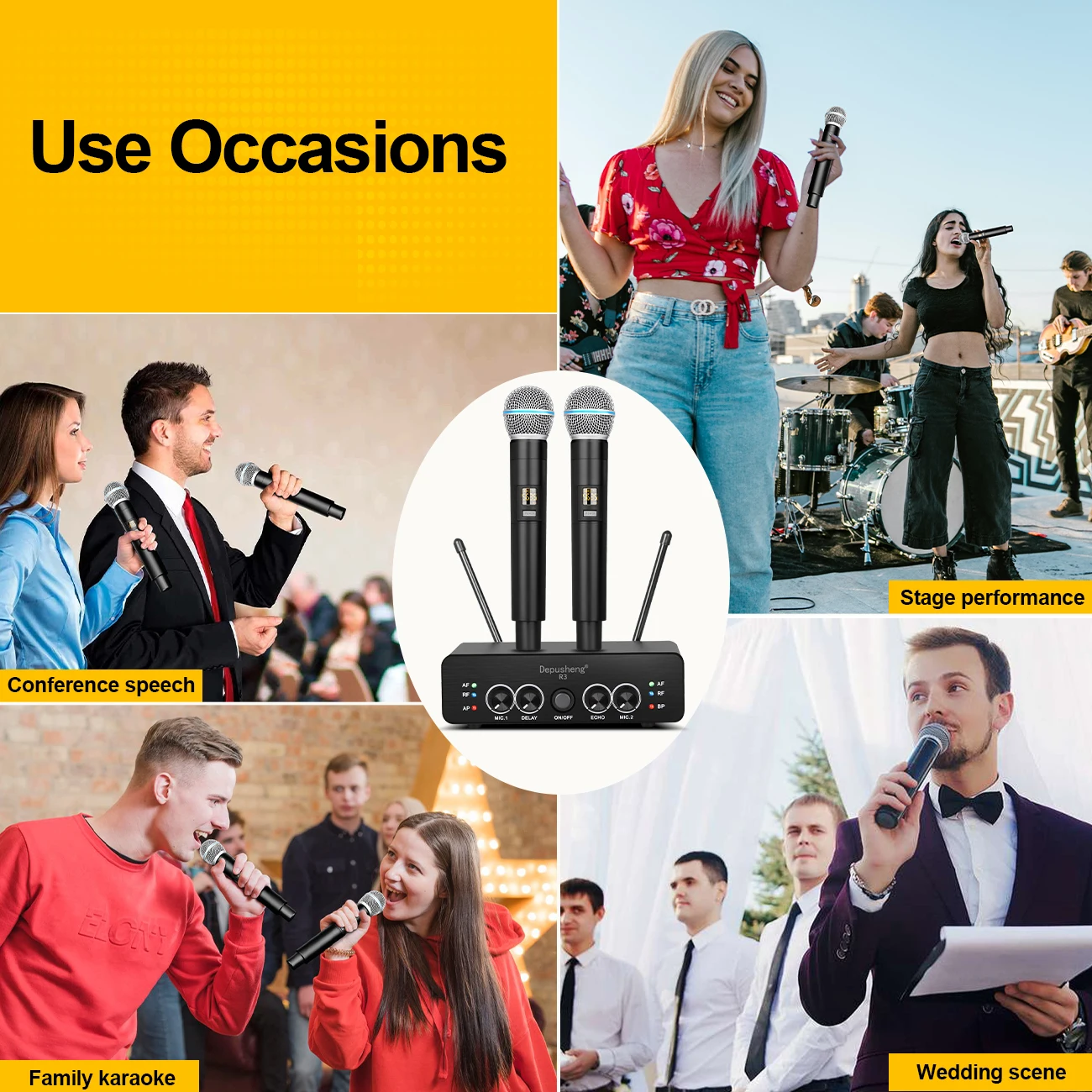 Wireless Microphone Handheld Depusheng R3 Dual Channels UHF Fixed Frequency Dynamic Mic For Karaoke Wedding Party Band Church