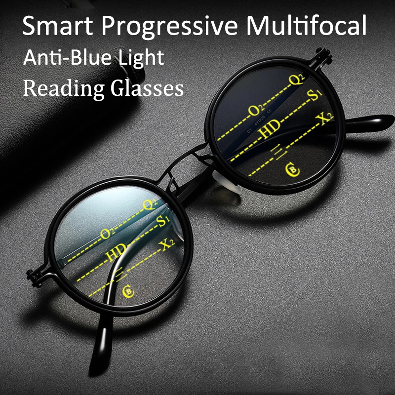 RetroProgressiveMultifocalReadingGlassesMenWomenAntiBlueLight