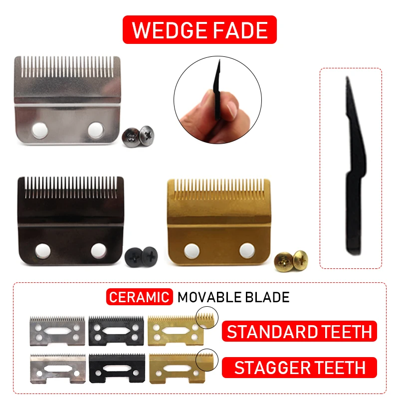 Fade Fixed Blade with Standard/Stagger Teeth Ceramic Movable Blade Professional Replacement Blade for WAHL Cutting Machine 5pcs toy43at 02 engraved line car key blade scale shearing teeth cutting key blank clipper key blade for toyota 10 key pin