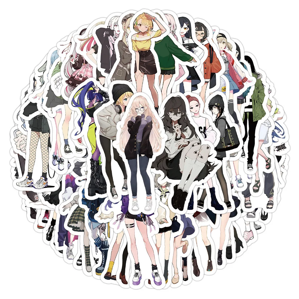 

10/30/50PCS Cute Cartoon Anime Girl Wearing Personality Graffiti Creative Sticker Laptop Phone Car Waterproof Sticker Wholesale