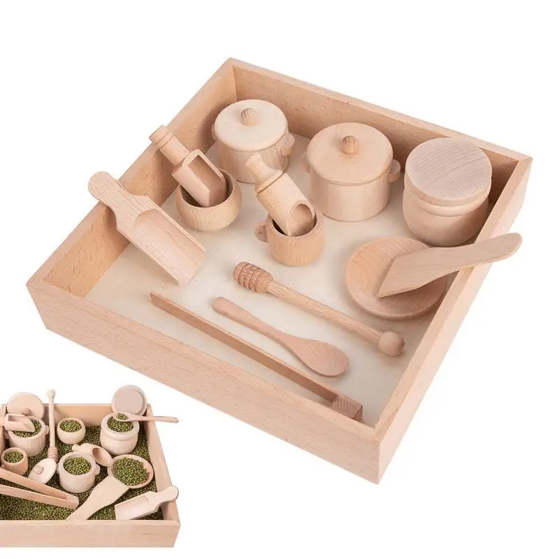 

Montessori Kitchen Tools 9 Pcs Sensory Montessori Toys Preschool Learning Wooden Educational Toys Sensory Bin Pretend Play For