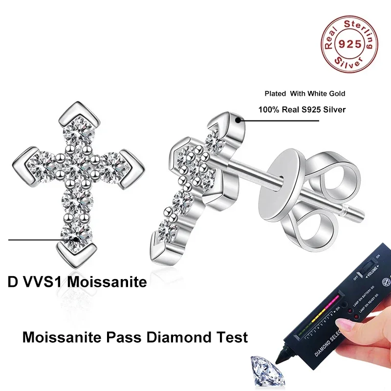 2mm Full Moissanite Cross Stud Earrings 925 Sterling Silver Wedding Party Jewelry with GRA Certificate Gifts For Women NeeTim stud earrings