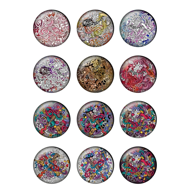 

12pcs Musical Instrument Round Photo Glass Cabochon 10mm 12mm 14mm 18 20mm 25mm Demo Flat Back DIY Jewelry Making Supplies T058