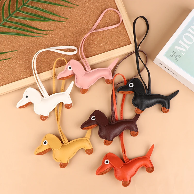 

Men's Car Dachshund Keychain PU Leather Dog Keychains Fashion For Women Bag Pendant Jewelry Trinket Key Ring Key Chain Bag Decor